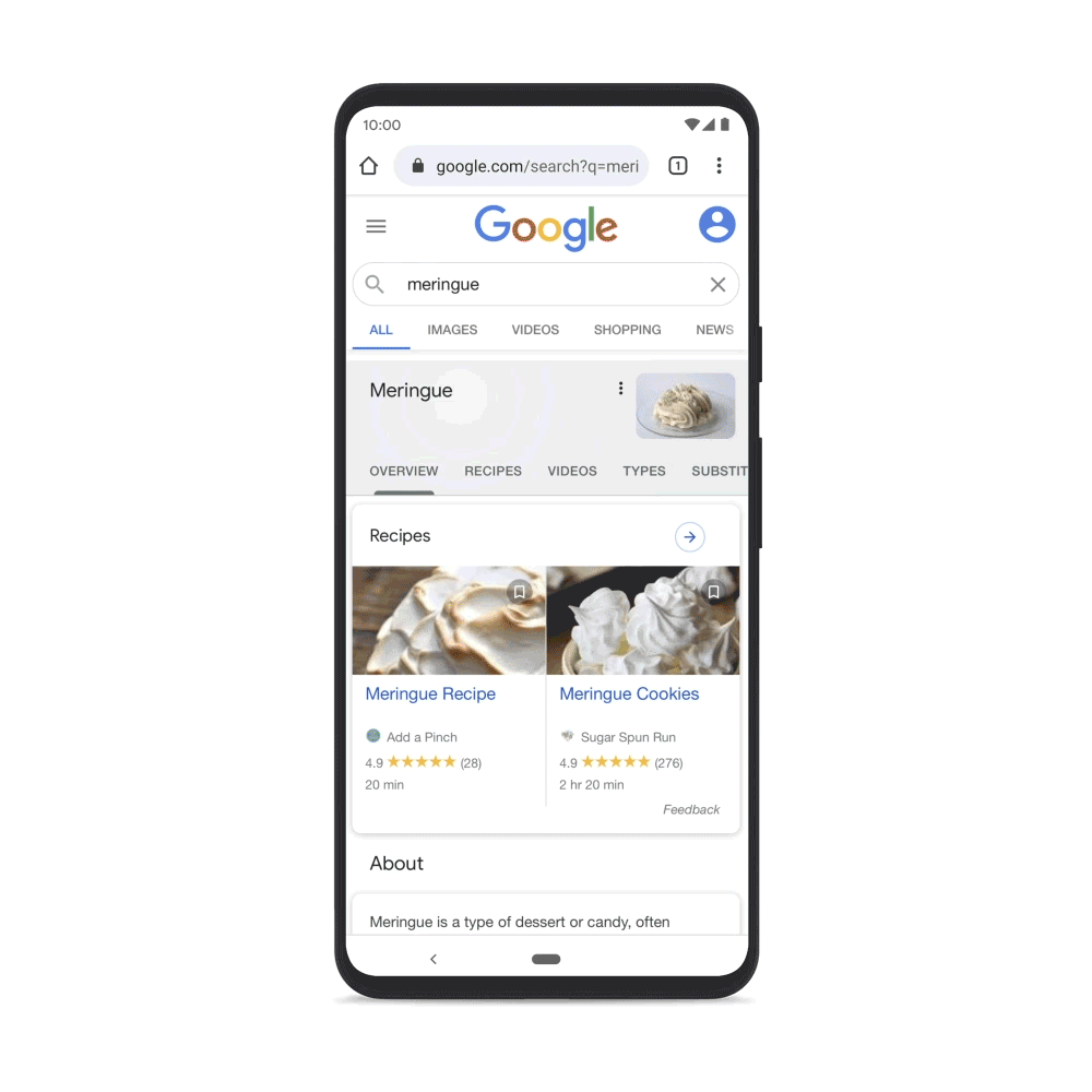 google search results page for query meringue