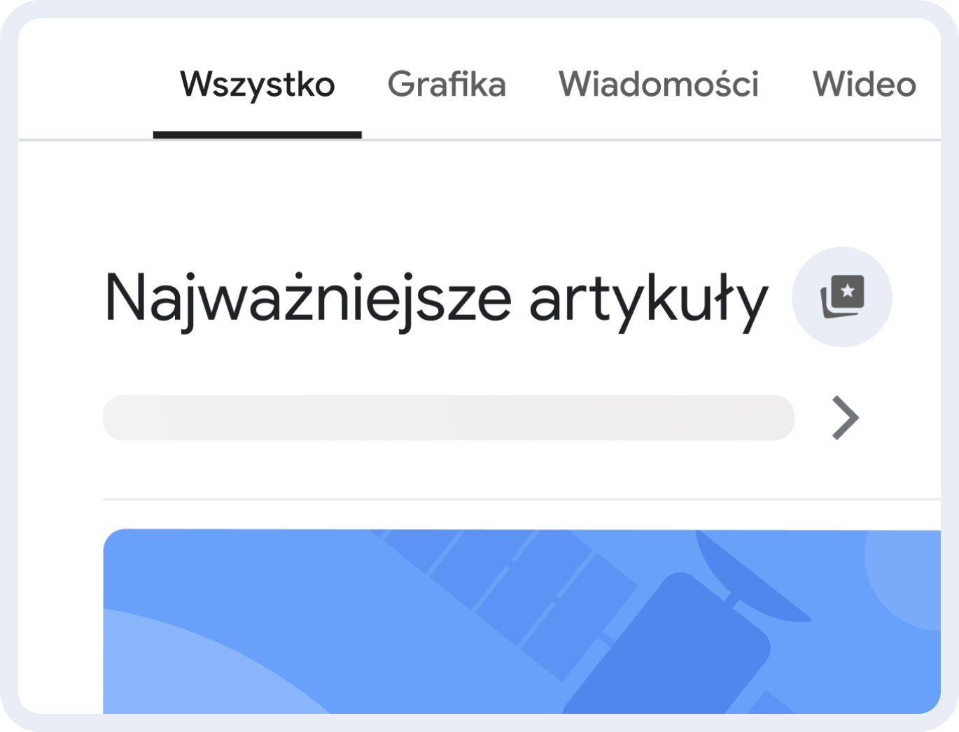 zbliżenie na sekcję „Najważniejsze artykuły” w wyszukiwarce Google z widocznymi kartami newsów i menu nawigacyjnym.