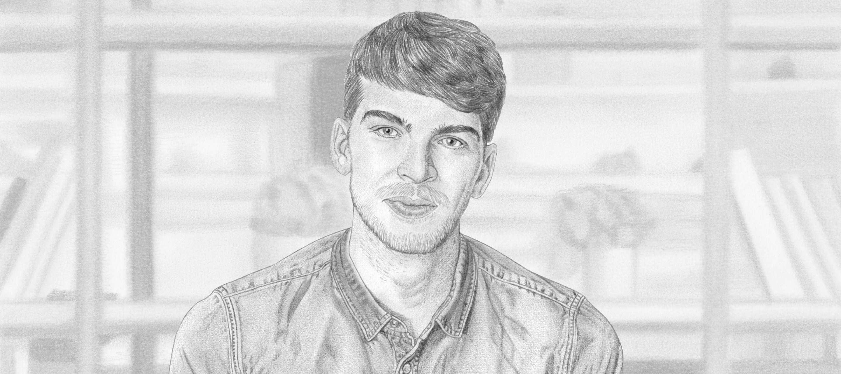 Black and white sketch of Dr. Kraemer