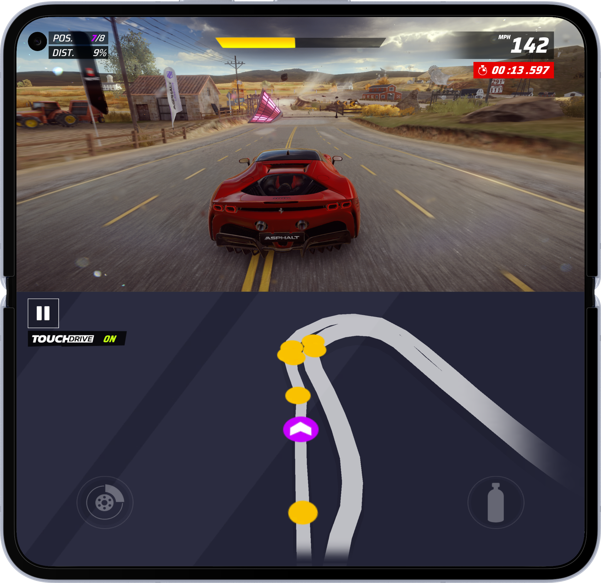 Asphalt Legends on unfolded Pixel 10 Pro Fold