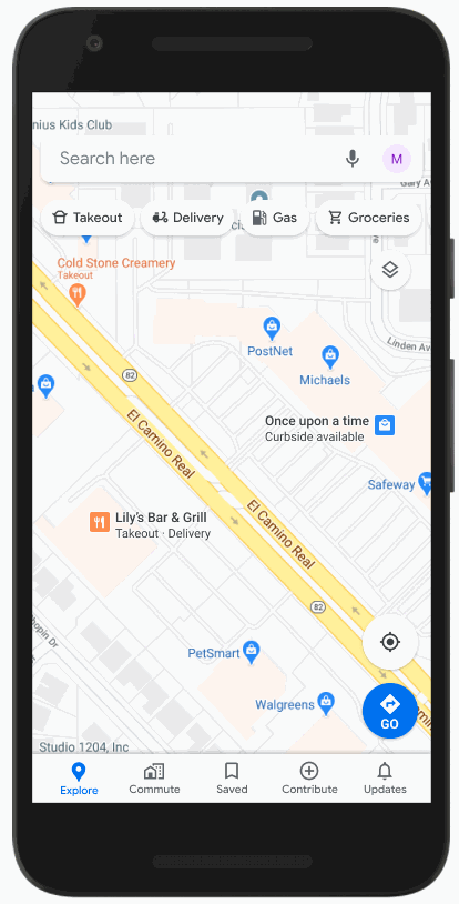 Gif showing a promoted pin in Google Maps