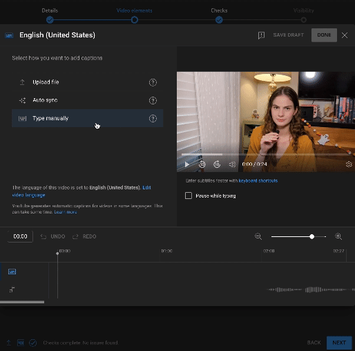 The type manually option in YouTube Studio