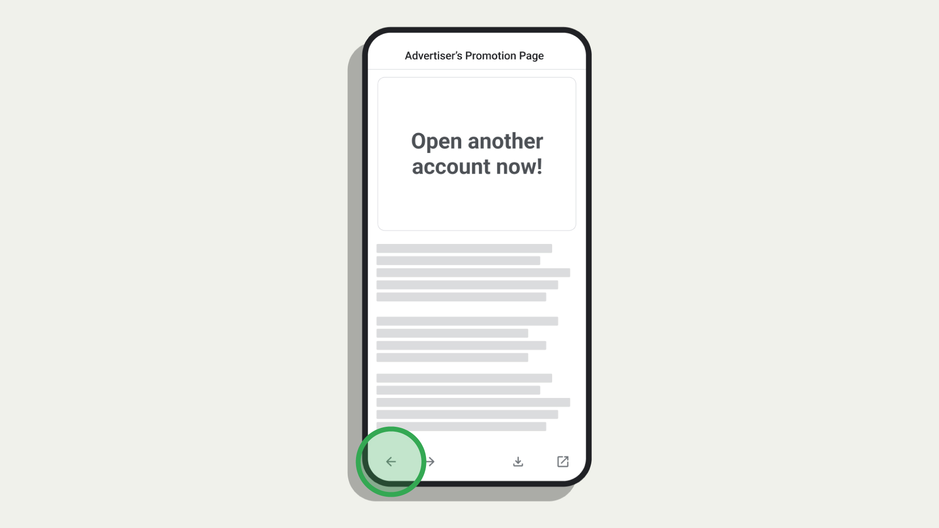 Mobile landing page that takes user to a promotion and user clicks back to return to search results