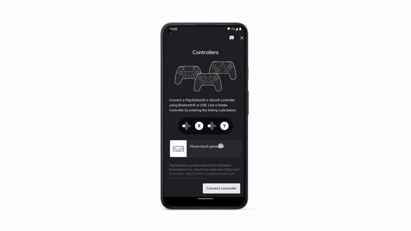 This video shows how Phone Link, the newest controller input option on Stadia, works to connect to games on your TV.