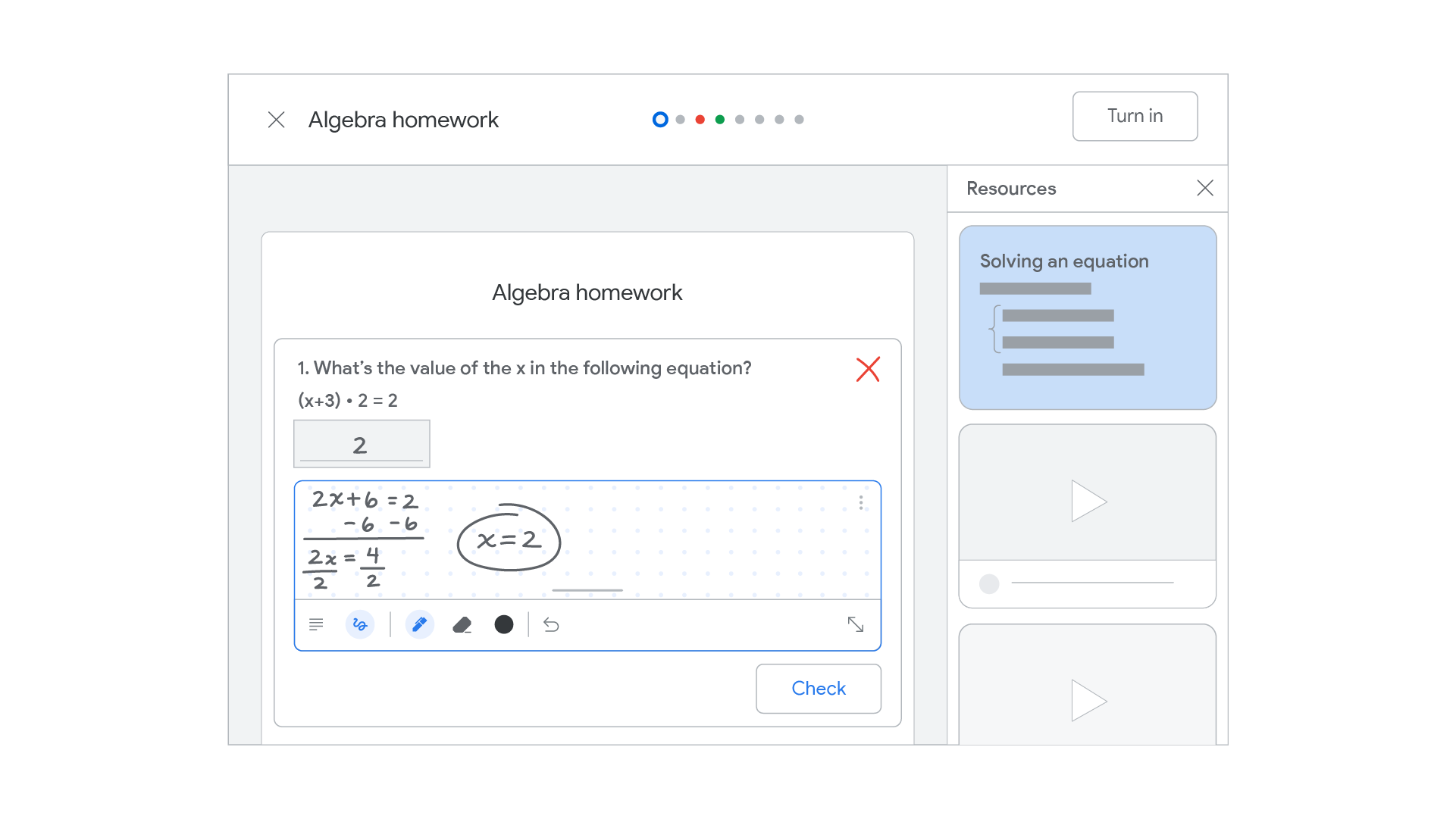 Student experience in practice sets, getting a hint from resources when they are stuck