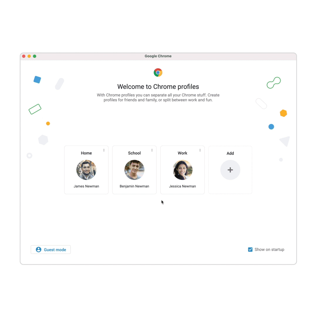 Choose the profile you want to use when you restart Chrome.