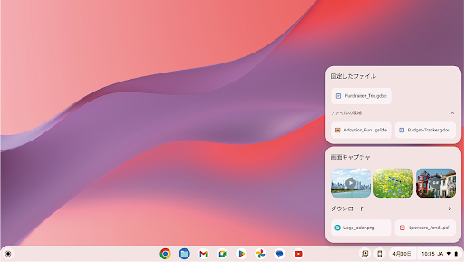 ローカル ファイルとドライブ ファイルの候補がトートに表示されます
