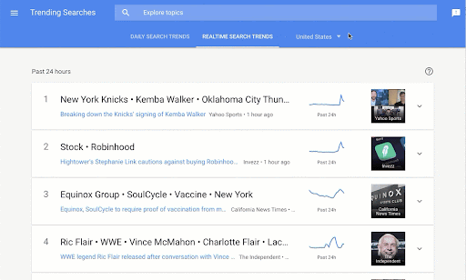 Animated GIF showing Google Trends real-time searches for different countries.