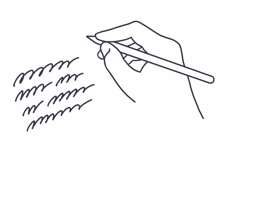 Animated GIF showing am illustrated handing holding a pencil and writing out scribbles.