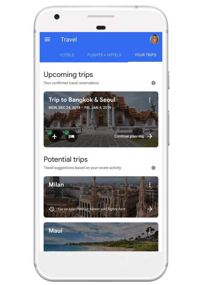Potential Trips in Your Trips tab