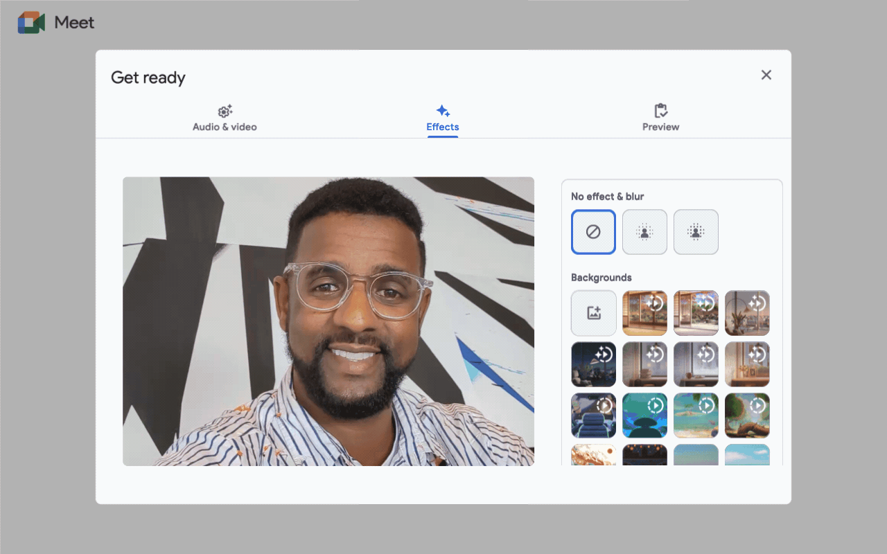 Animation showing different background options on Google Meet