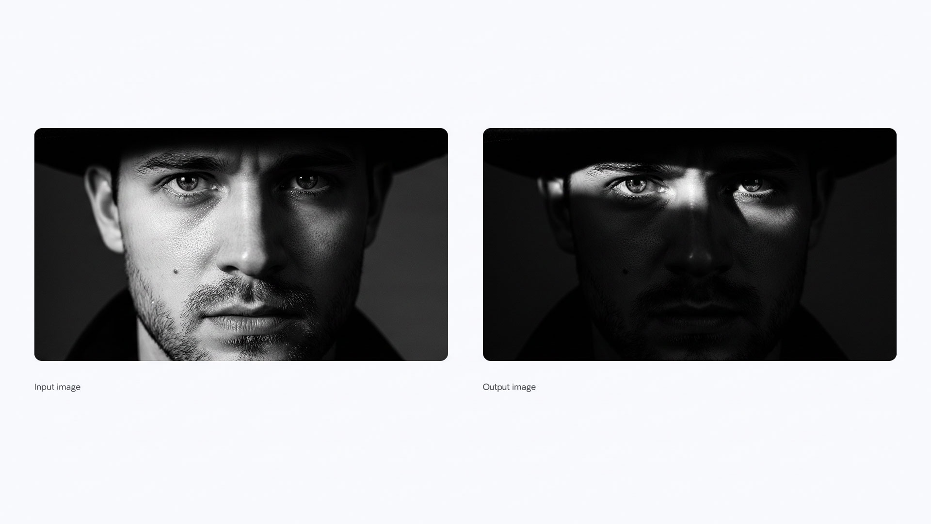 Changing the lighting on a man's face to just show the eyes