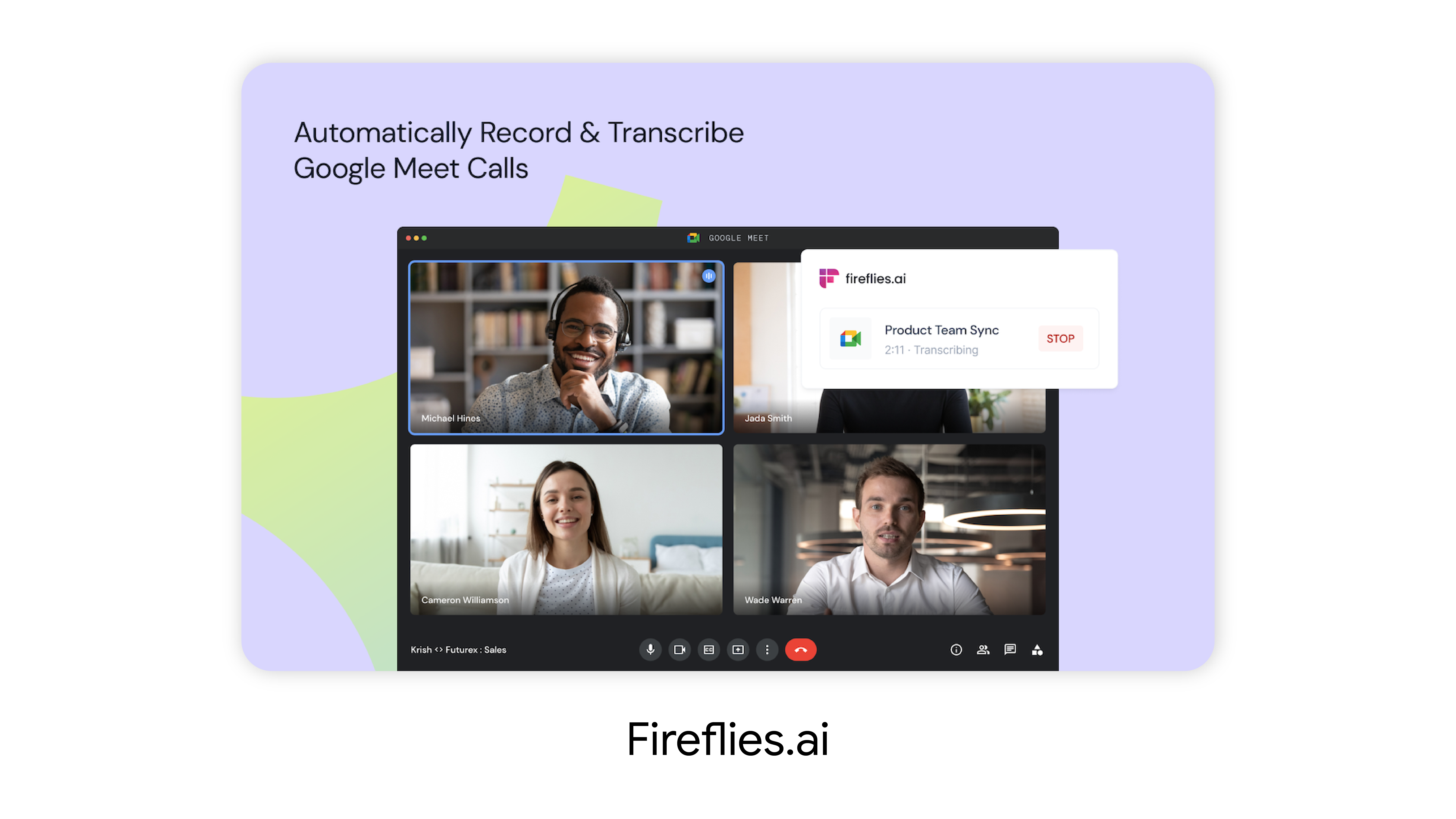 Image showing the prompt Fireflies.ai displays in Google Meet calls