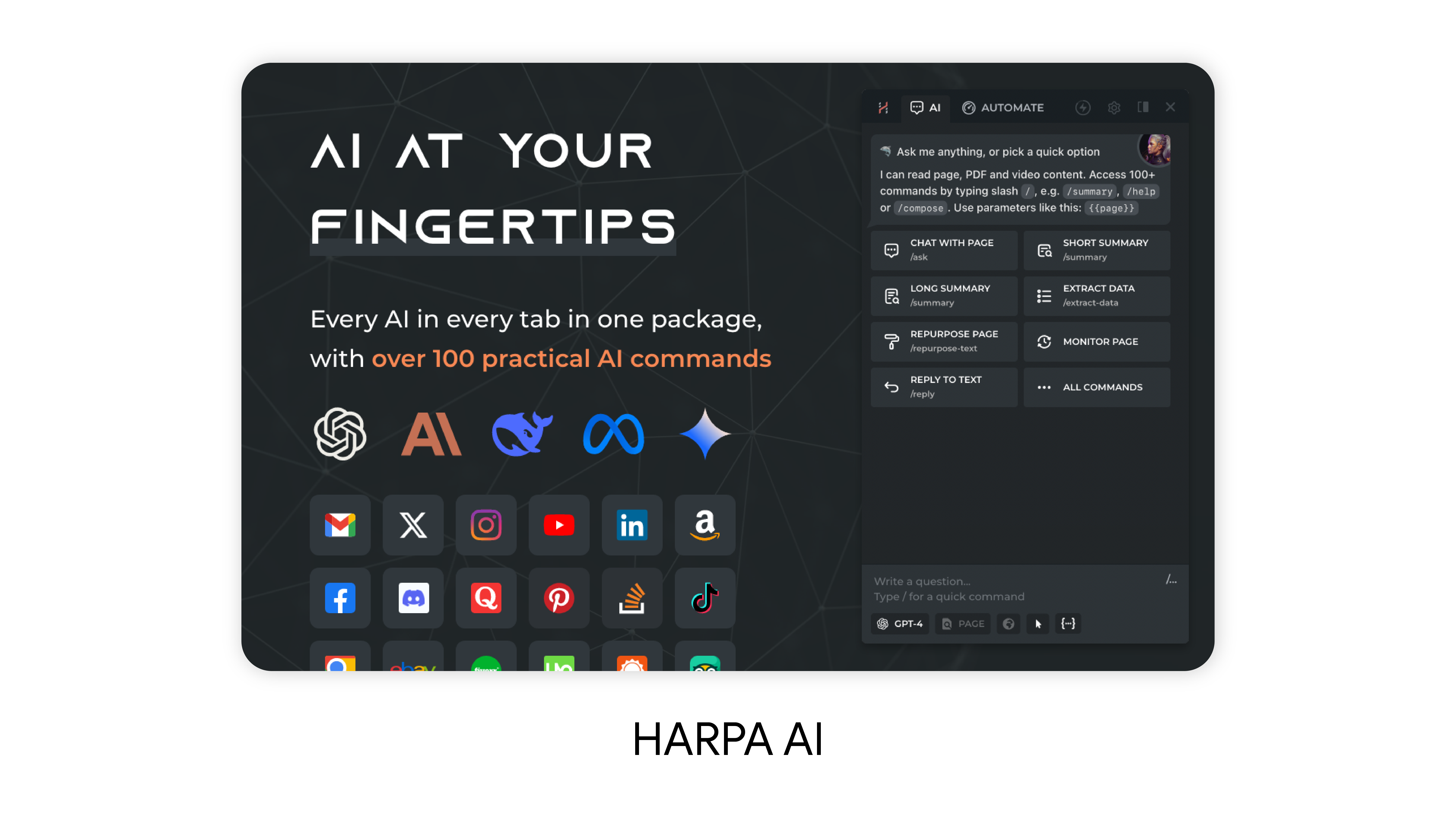 Image showing the AI models HARPA AI uses to power its browser automation capabilities.