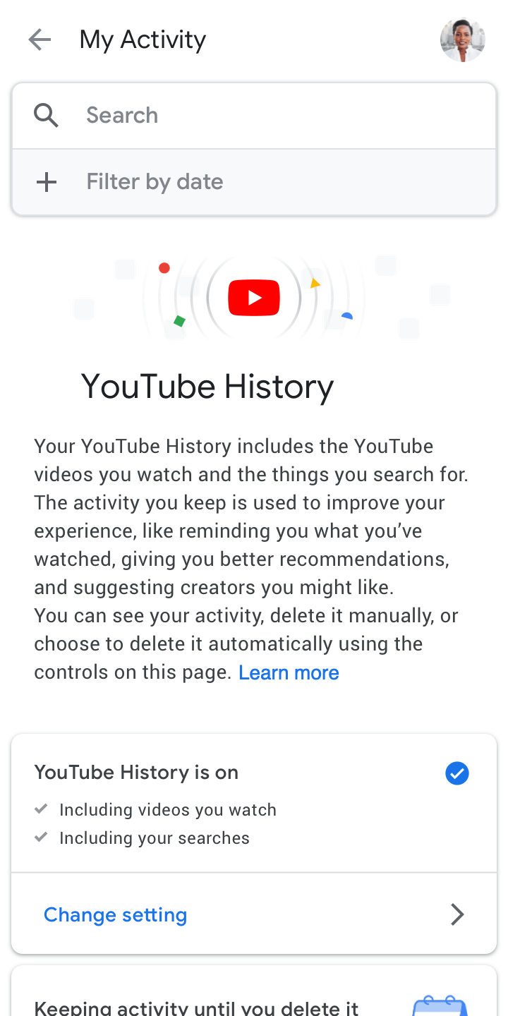 GIF démontrant la suppression automatique dans l'historique de YouTube