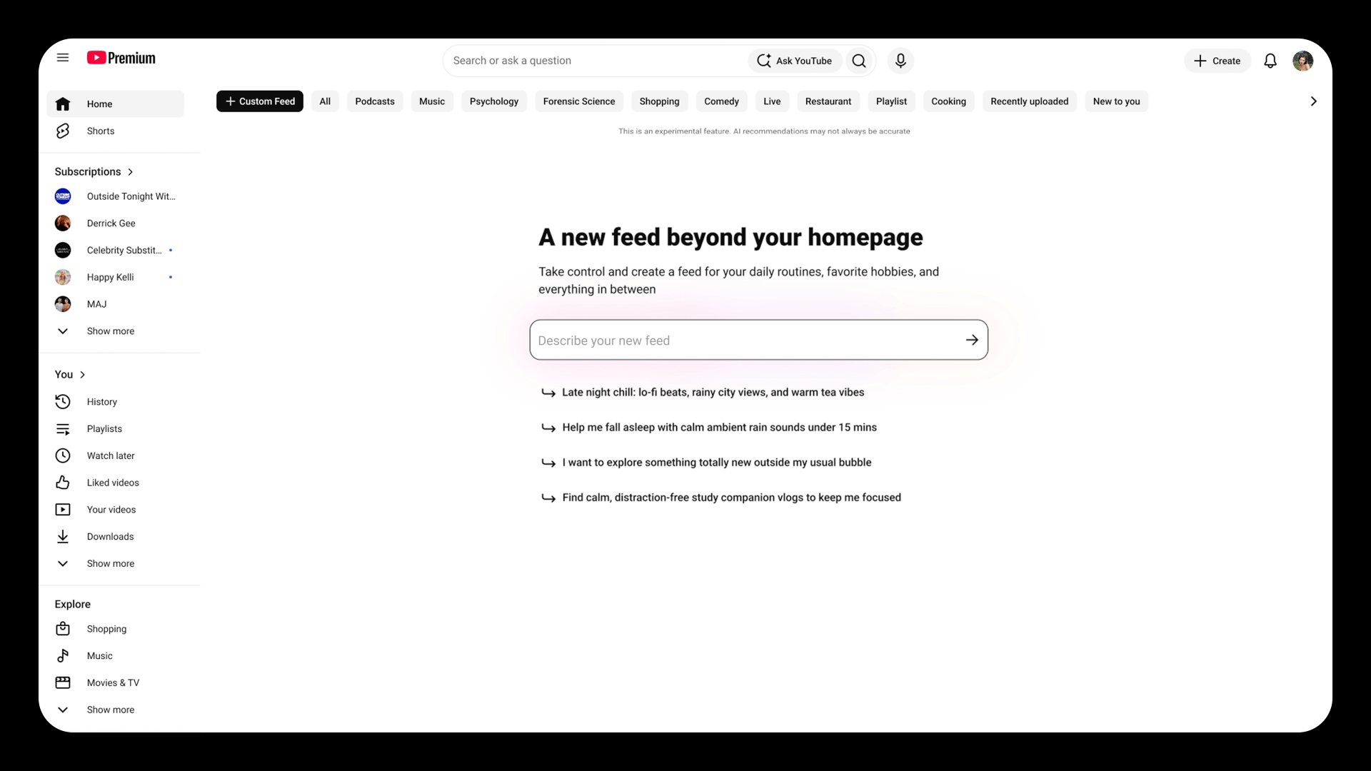 Custom Feeds creation on YouTube.