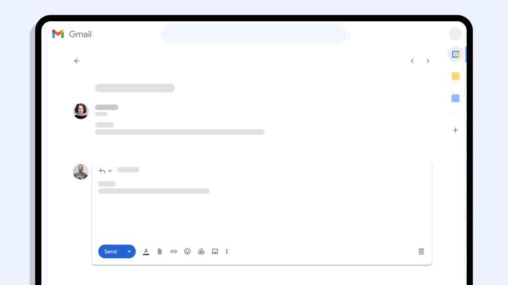 A GIF showing how to select available meeting times in the Calendar pane in Gmail.
