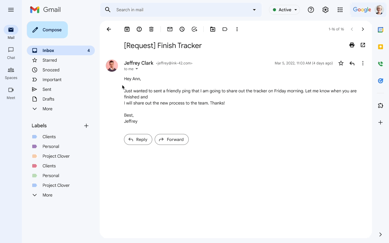 Animation of using the “Add to Tasks” button in Gmail,  then starring the task to mark as important