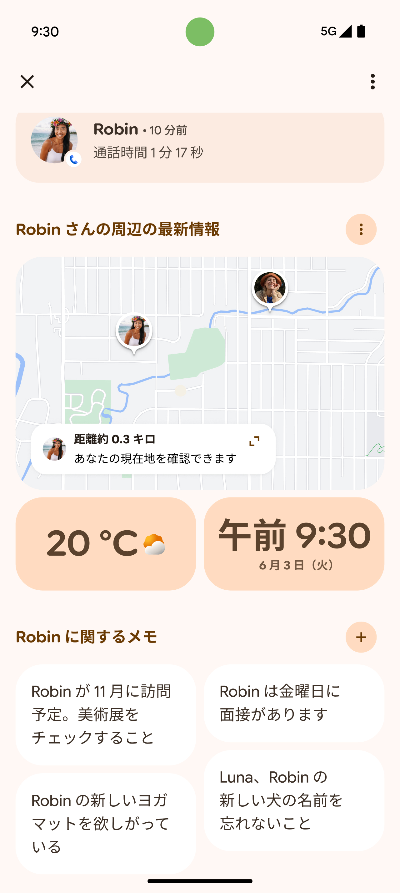 Google Pixel 9 Pro 画面で、横にスライドして見られる Pixel VIPs 機能の表示