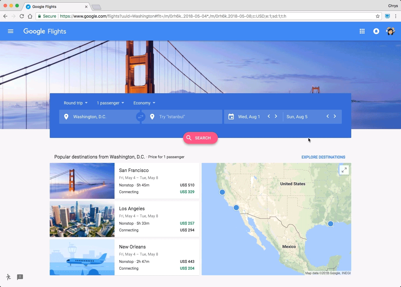 Google Flights new desktop experience