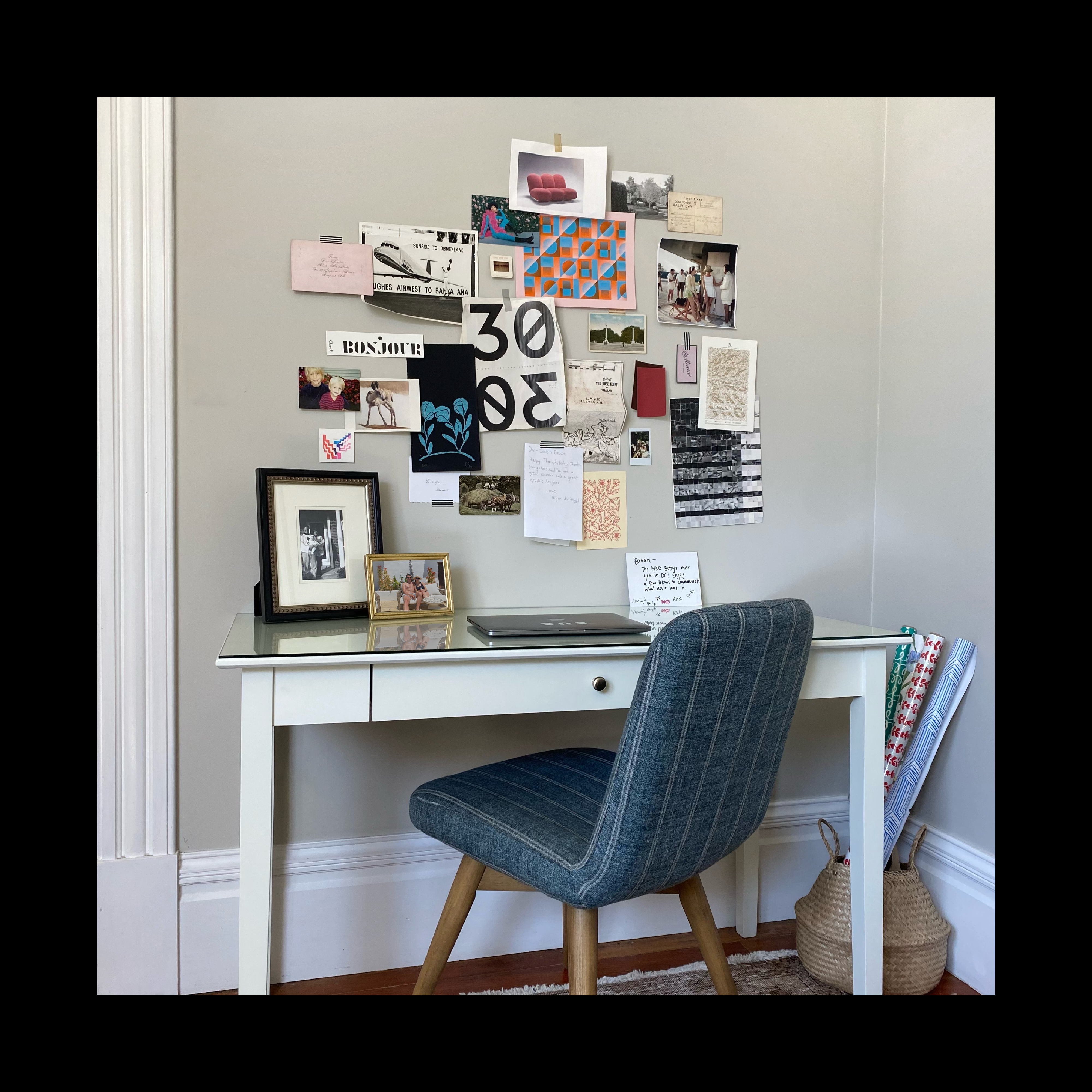 My desk at home. I love an IRL Pinterest board. Tactile things feel especially important these days.