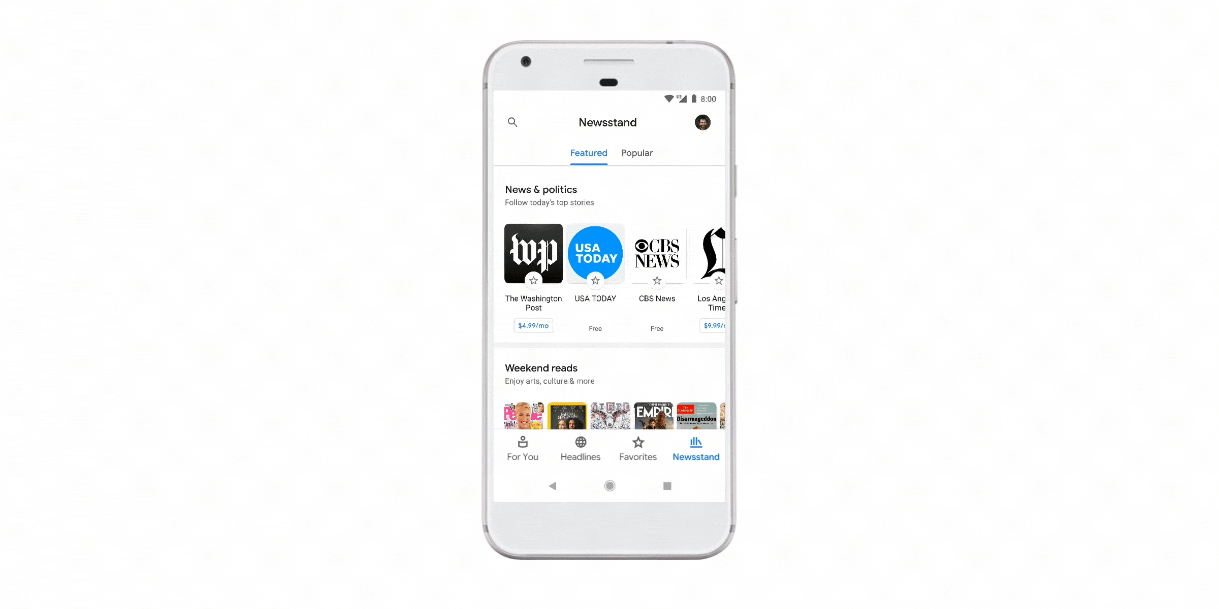 The Newsstand tab makes it easy to find and follow the sources you trust, as well as browse and discover new ones
