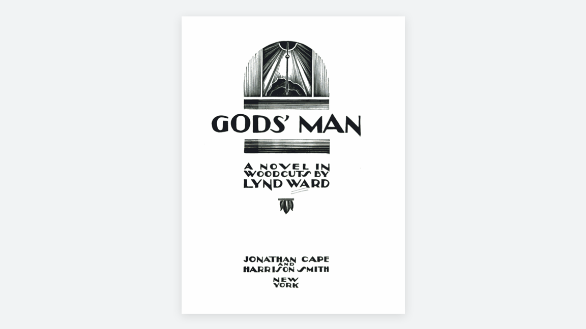 Title page from the book, "God's Man," with a woodcut of a magic paintbrush.