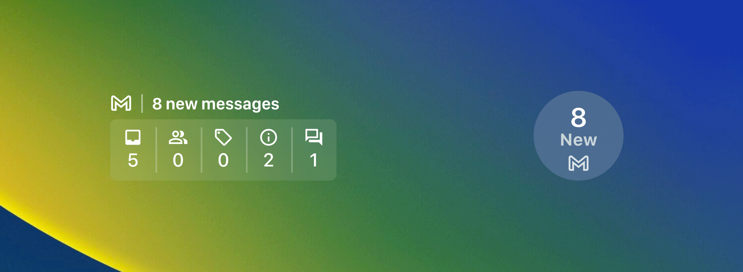 GIF del widget de pantalla de bloqueo de Gmail que muestra ocho correos electrónicos no leídos en una bandeja de entrada.