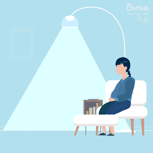 Illustrated GIF showing a person controlling Philips Hue lights with their phone