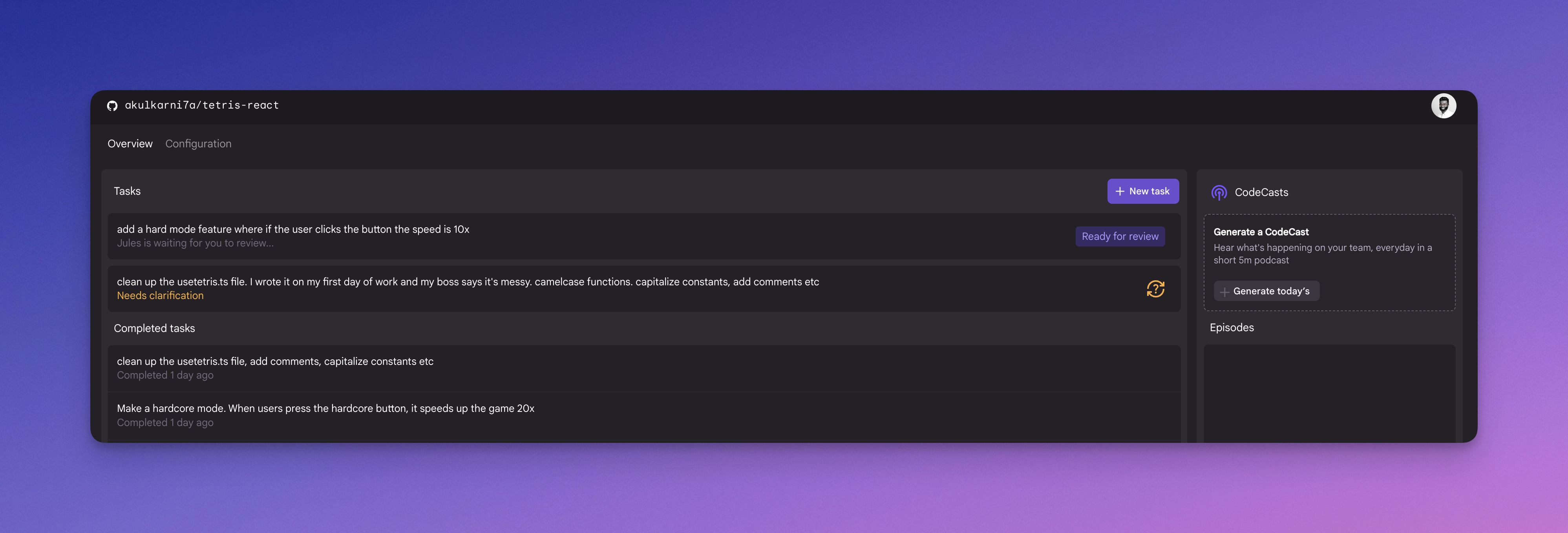 Manage all your Jules tasks from the panel