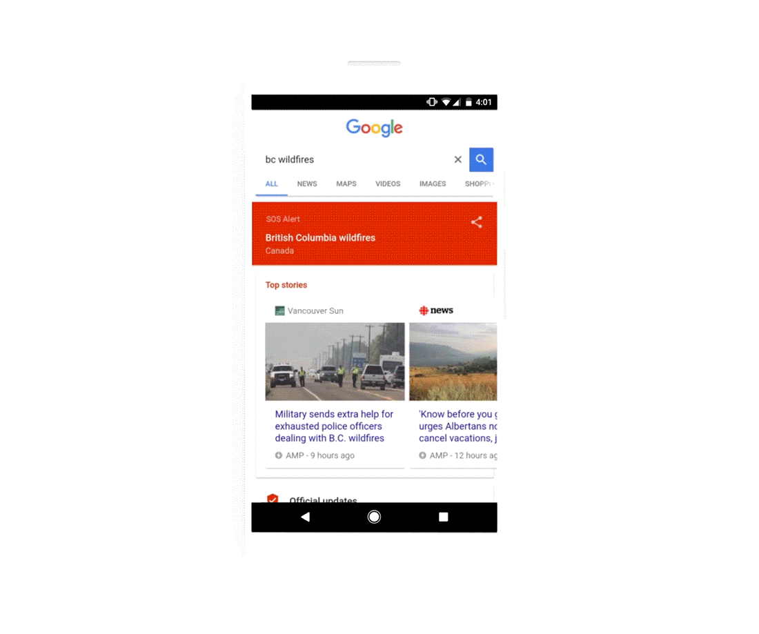 Tính năng Google SOS Alert trên Search