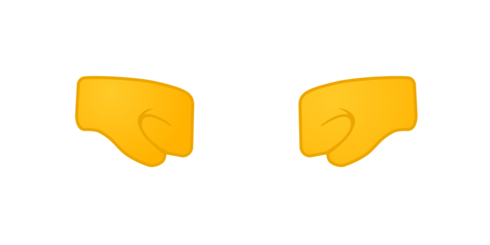 Animated gif showing two yellow hand emoji icons fist bumping and then turning into a handshake emoji that alternates through the various skin tone options.