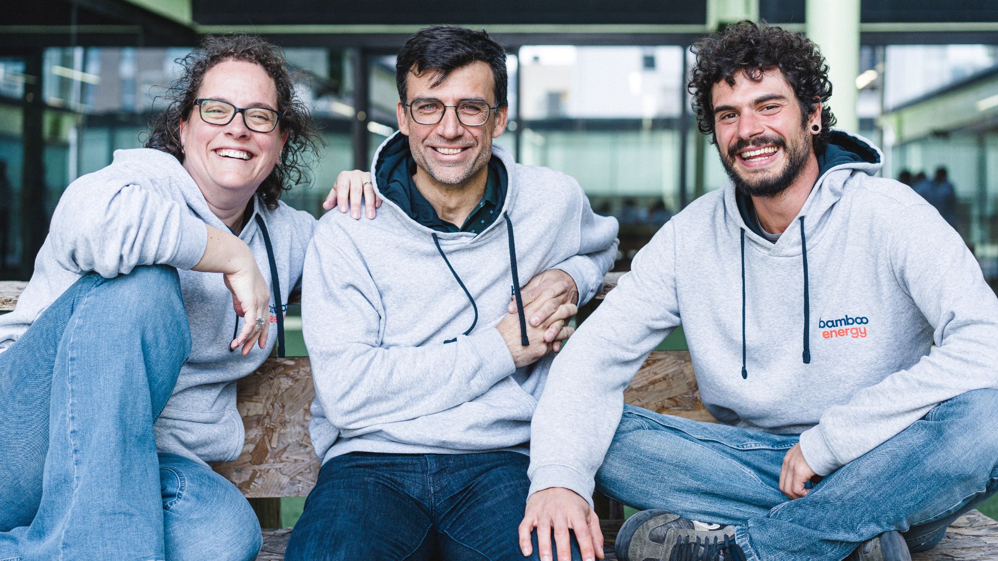 Photo of Cristina Corchero, Co-founder & CTO; Manel Sanmarti, Co-founder & CEO and Mattia Barbero, Co-founder and Product Lead of Bamboo Energy