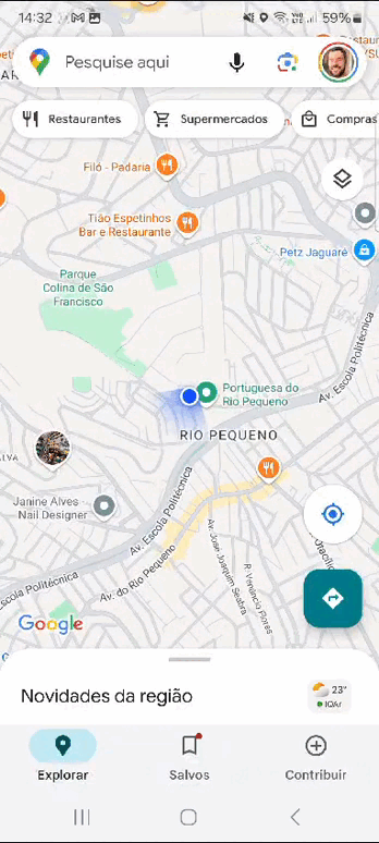 Gif com a experiência de rotas sustentáveis no Google Maps