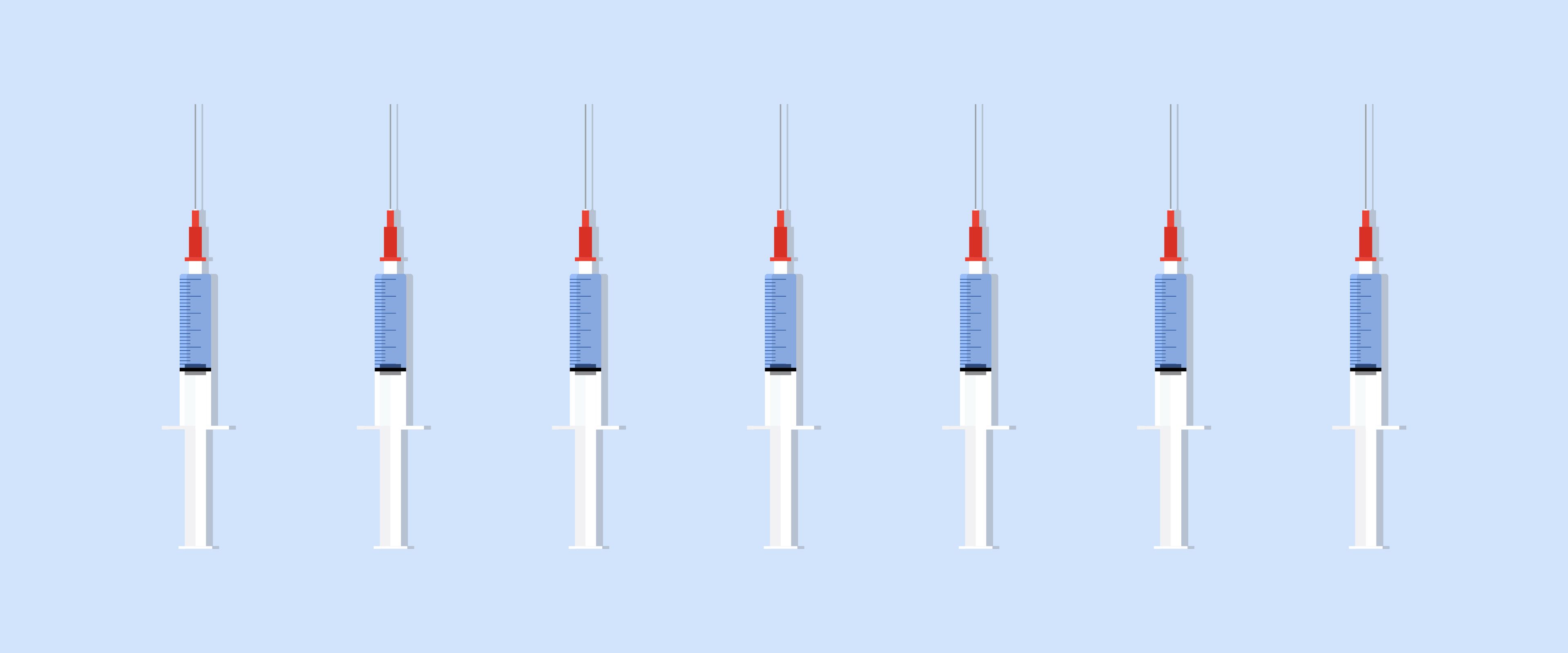 A line of syringes, representing potential vaccines