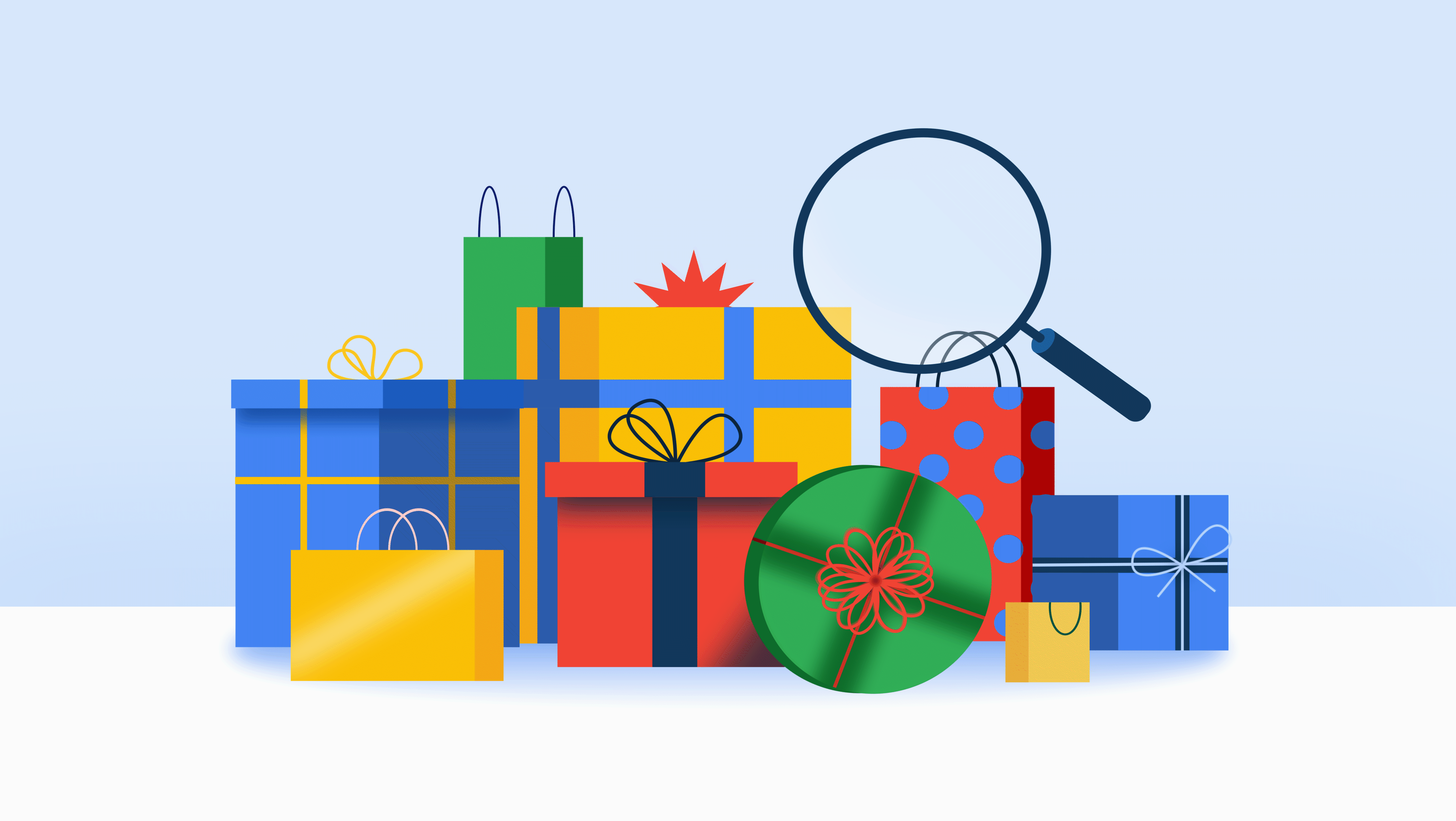 Google Shopping: Illustration of gifts wrapped up for holiday gift-giving