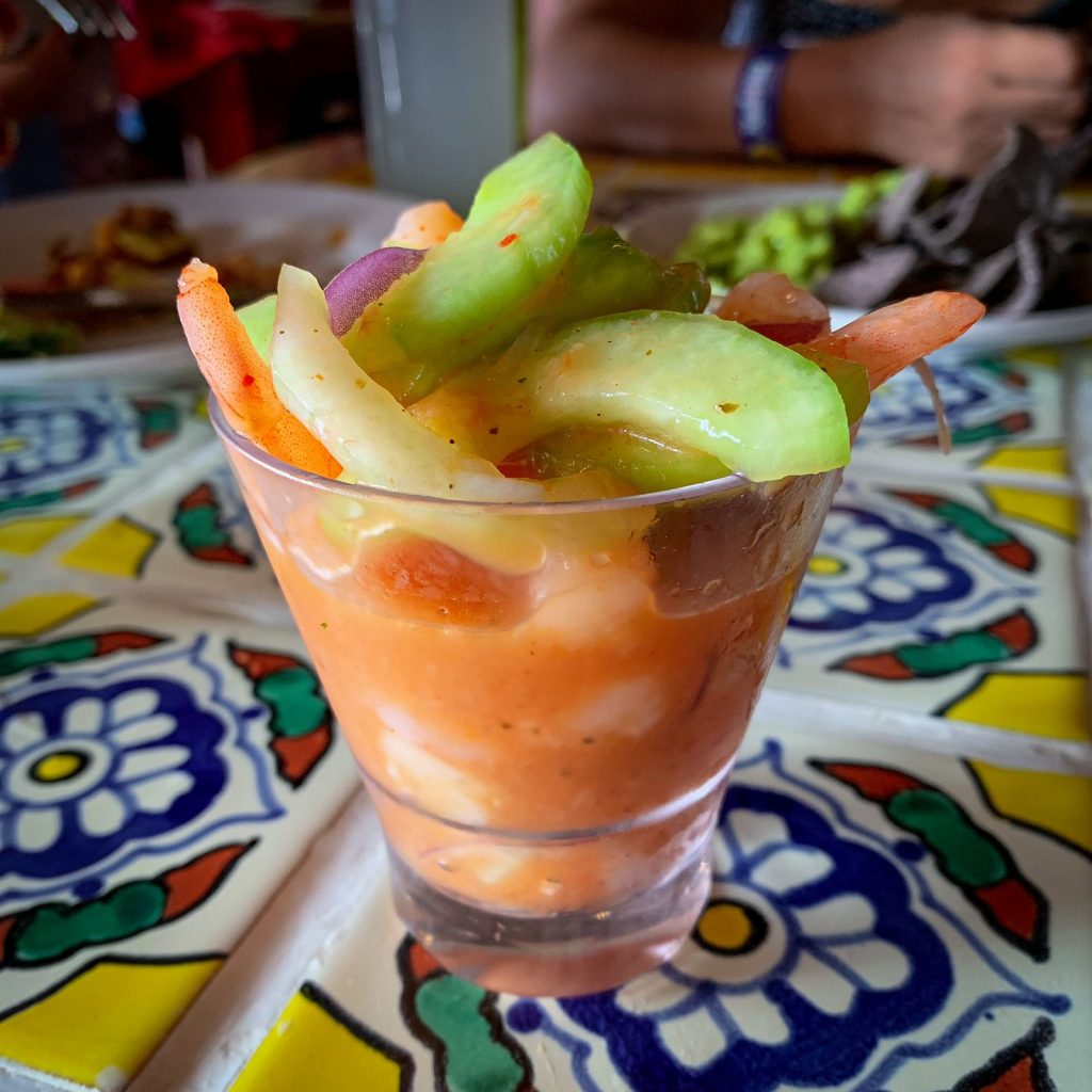 food and drinks at Xel-Há  -ceviche - aguachile