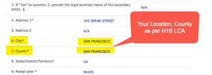 H1B LCA Area Name, County Info