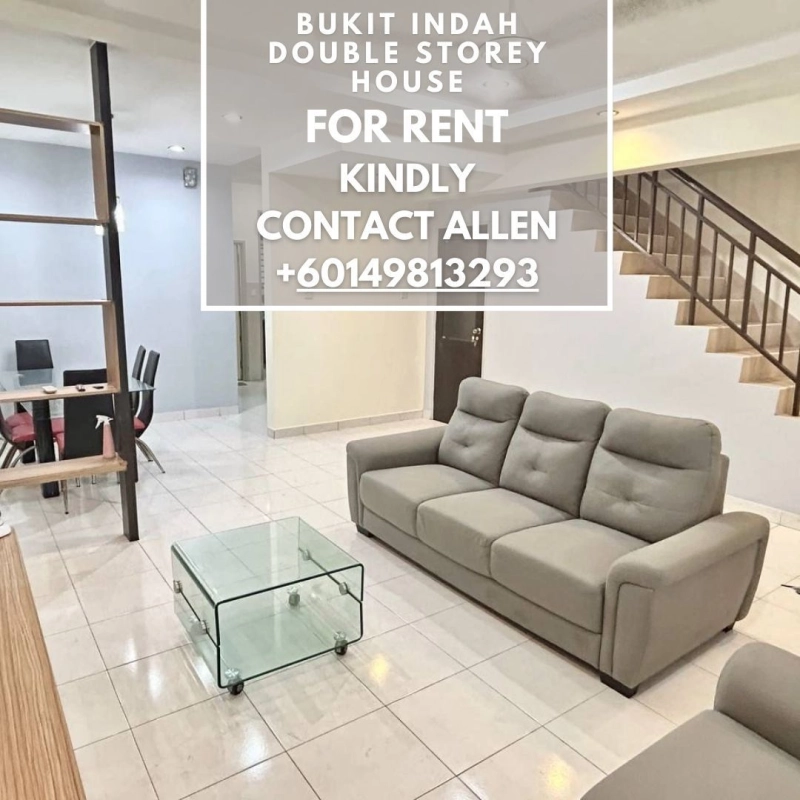 For Rent: Spacious 4BR 2-Storey Terrace House in Gated Bukit Indah – RM2800 Near Tuas & Second Link. (Call/WhatsApp)出租：武吉英达围篱保安4房双层排楼 – RM2800 近大士第二通道