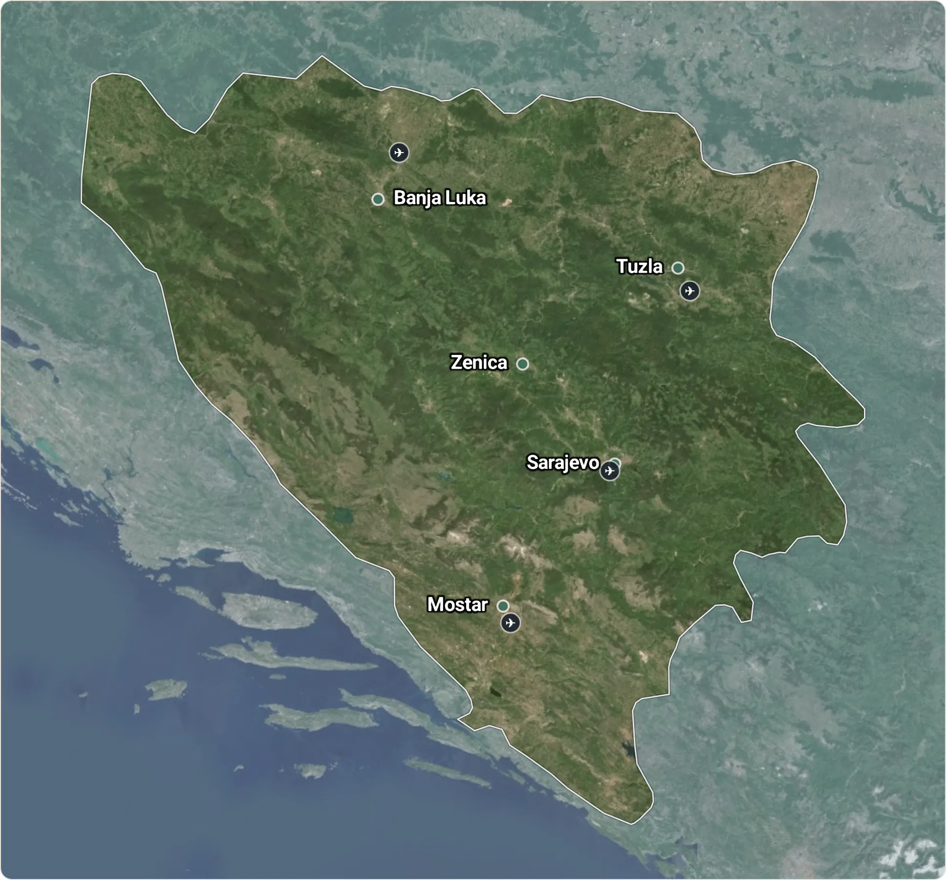 Map of Bosnia and Herzegovina