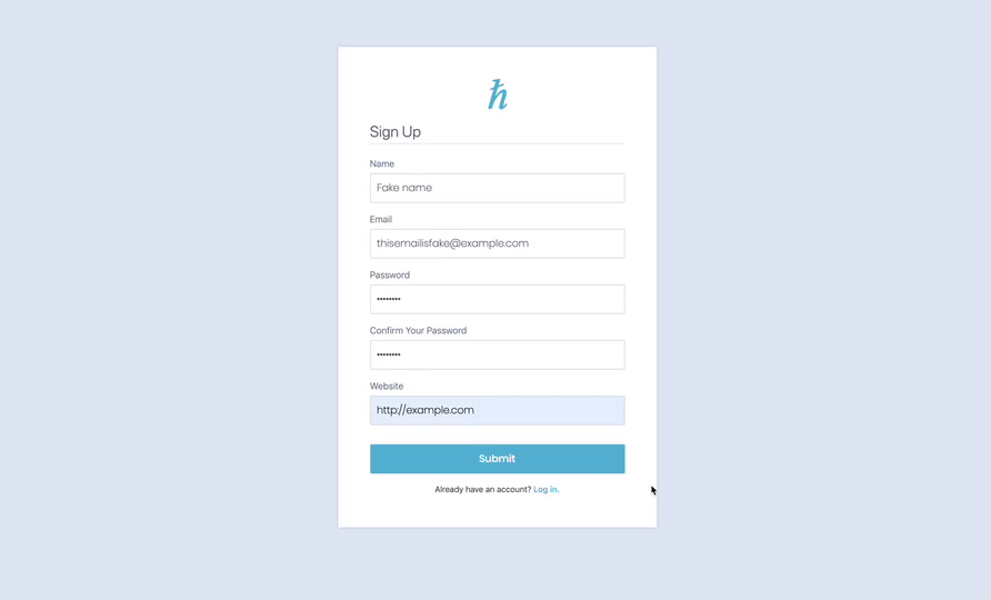 Example of a successful user login