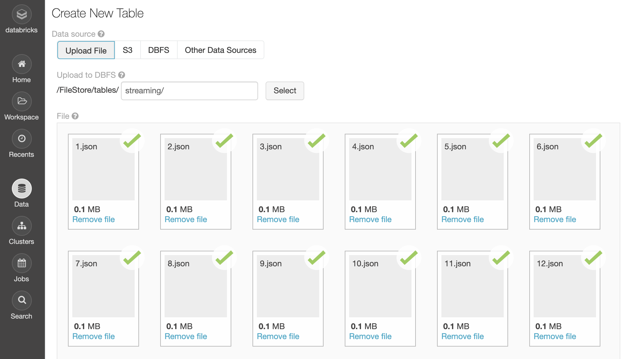 Uploading data via the UI.