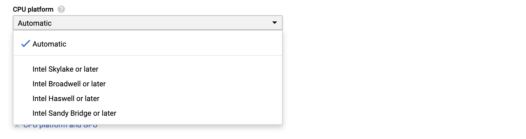 Select your Compute Engine's CPU.