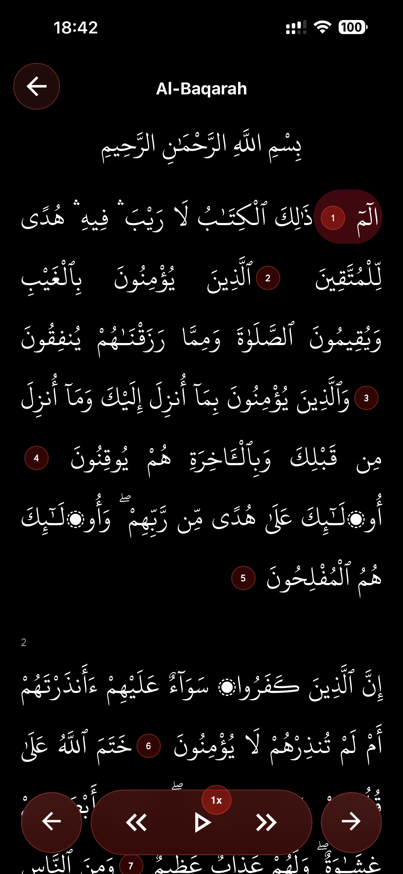 Hadaff Quran screen ayah reading
