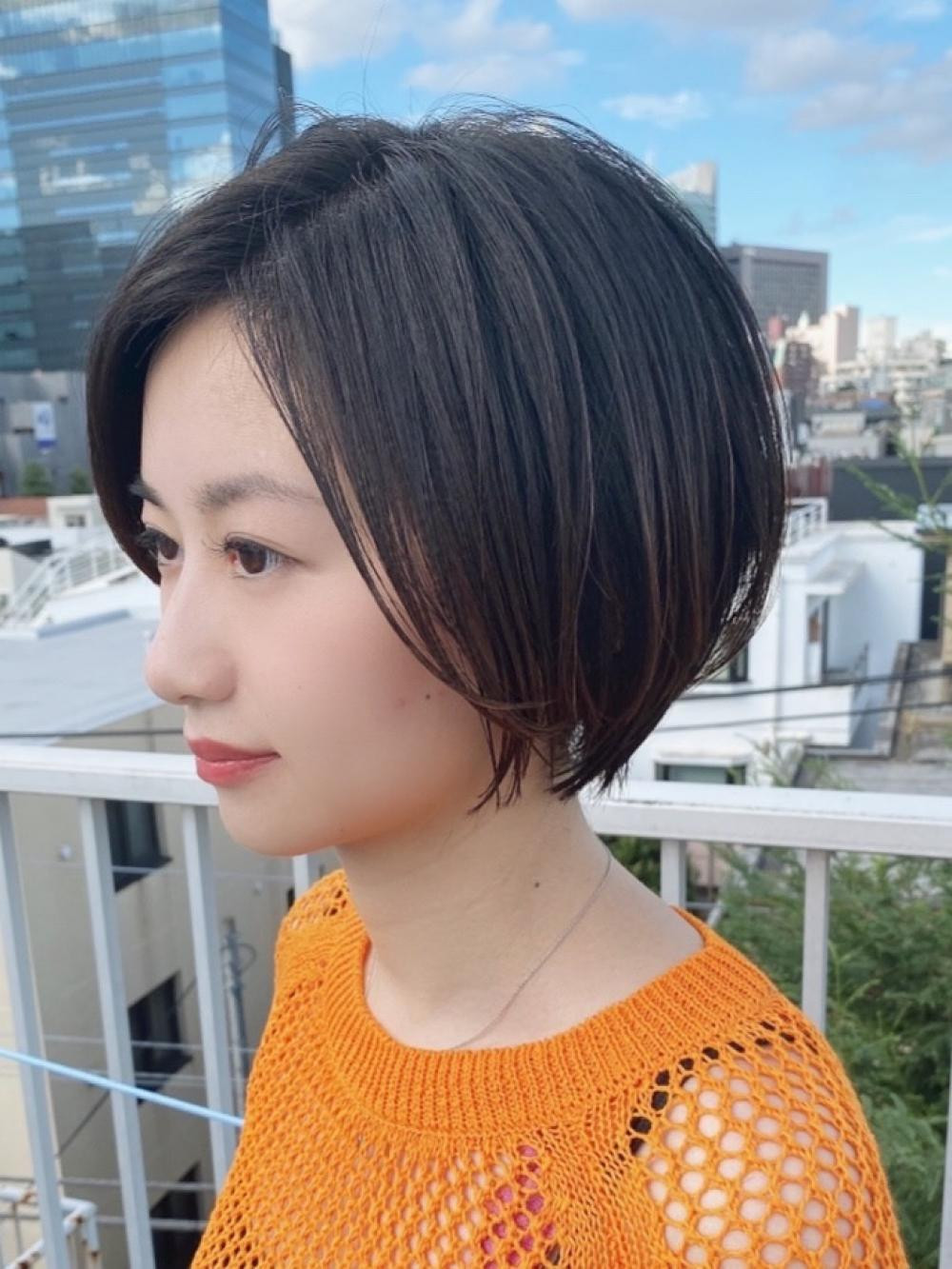 前髪長め黒髪丸みショートボブ Natsuyaのヘアスタイル ヘアログ