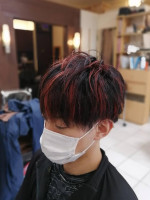 & again HAIR DESIGN 緑橋 メンズツーブロック赤メッシュ