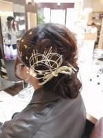 & again HAIR DESIGN 緑橋 成人式のお客様フィンガーウェーブ金ピン金箔