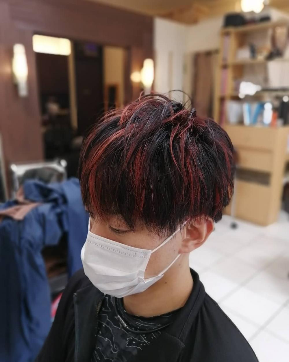 メンズツーブロック赤メッシュ Again Hair Design 緑橋のヘアスタイル ヘアログ