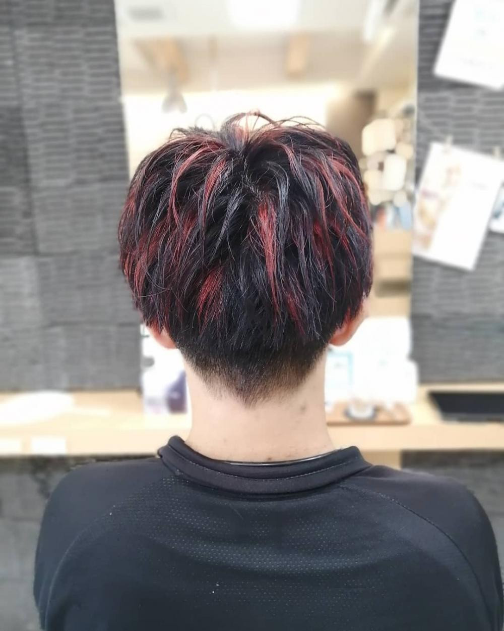 メンズツーブロック赤メッシュ Again Hair Design 緑橋のヘアスタイル ヘアログ