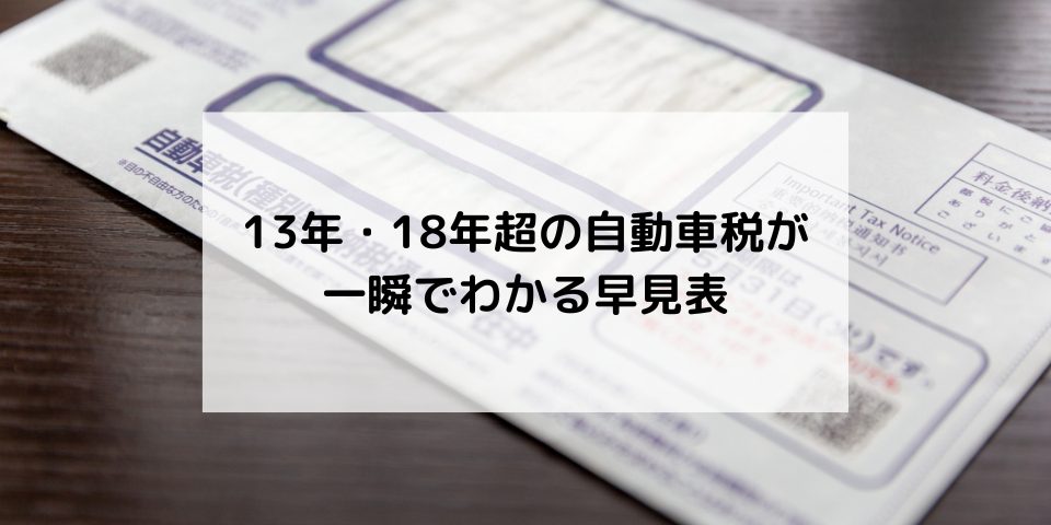 13年 18年超の自動車税が一瞬でわかる早見表